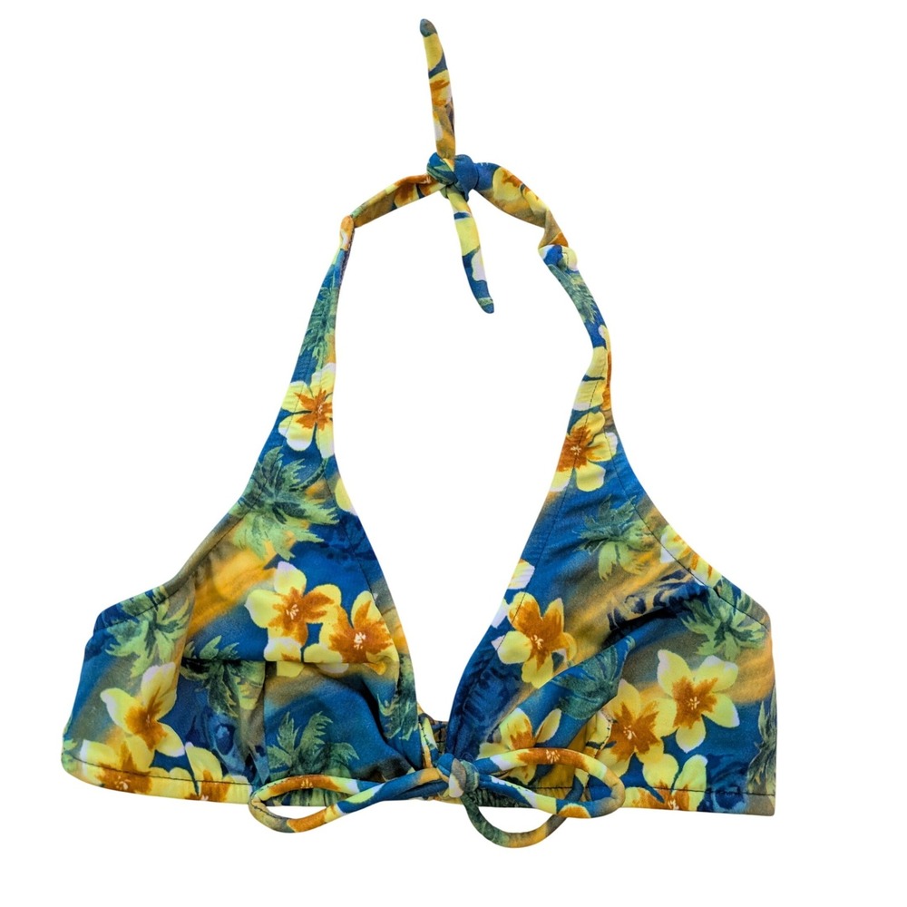 Vintage Y2K No Boundaries Tropical Floral Halter Bikini Top Small 90s Beach Surf